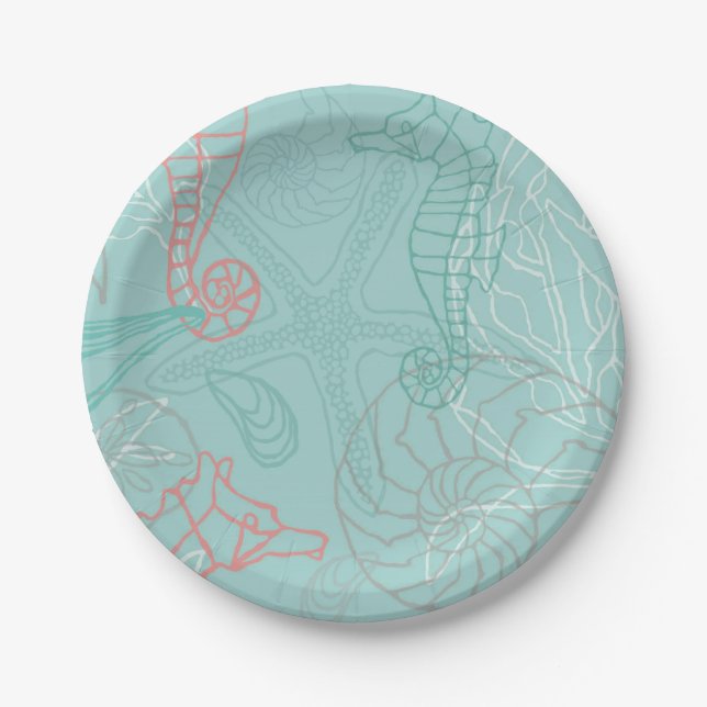 Seahorses and Seashell Theme Motif Plates (Front)
