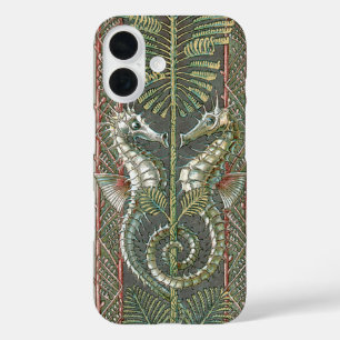 Seahorses and Seaweed, Vintage Art Nouveau iPhone 16 Case