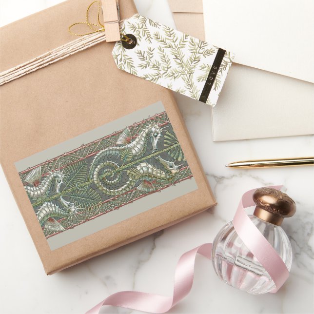 Seahorses and Seaweed, Vintage Art Nouveau Sticker (Gifting)