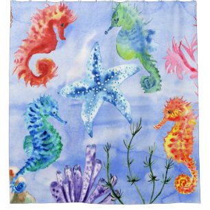 Seahorses And Starfish With Corals Pattern