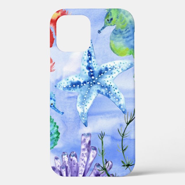 Seahorses And Starfish With Corals Pattern Case-Mate iPhone Case (Back)