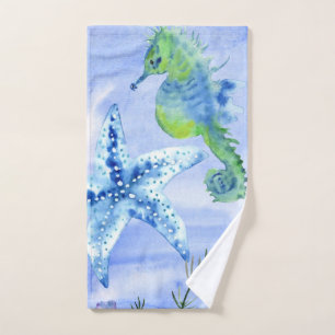 Seahorses And Starfish With Corals Pattern Hand Towel