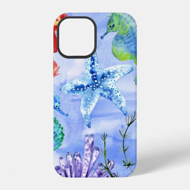 Seahorses And Starfish With Corals Pattern iPhone Case (Back)