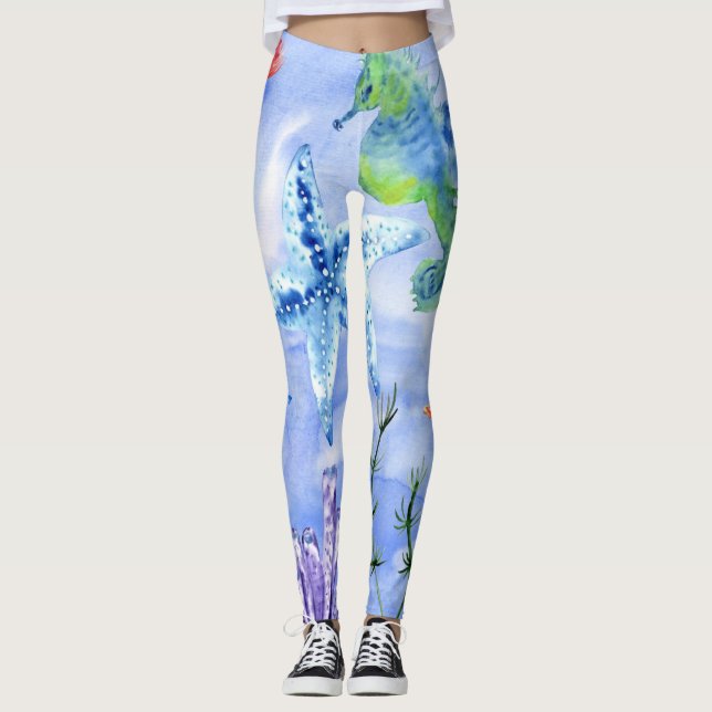Seahorses And Starfish With Corals Pattern Leggings (Front)