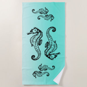 Seahorses Aqua Beach Towel