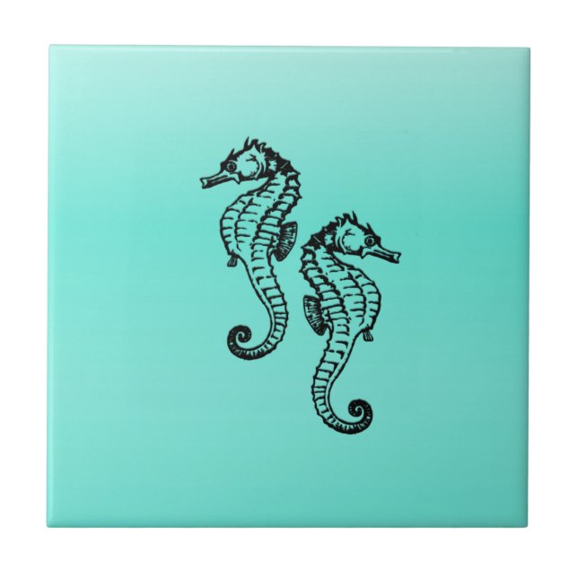 Seahorses Aqua Tile (Front)