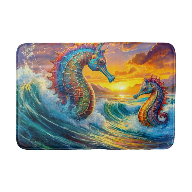 Seahorses At Sunset Design By Rich AMeN Gill Bath Mat (Front)