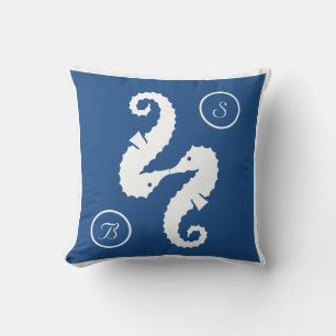 Seahorses beach wedding custom monogram pillow