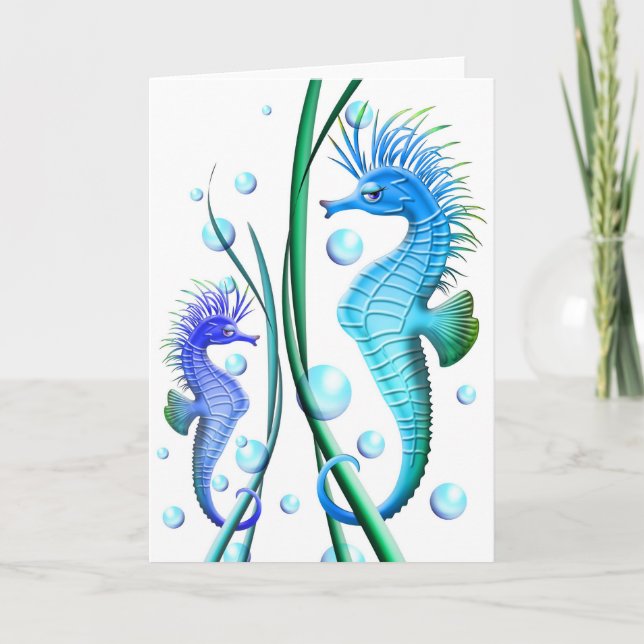 Seahorses Cartoon "Thank You" Card (Front)