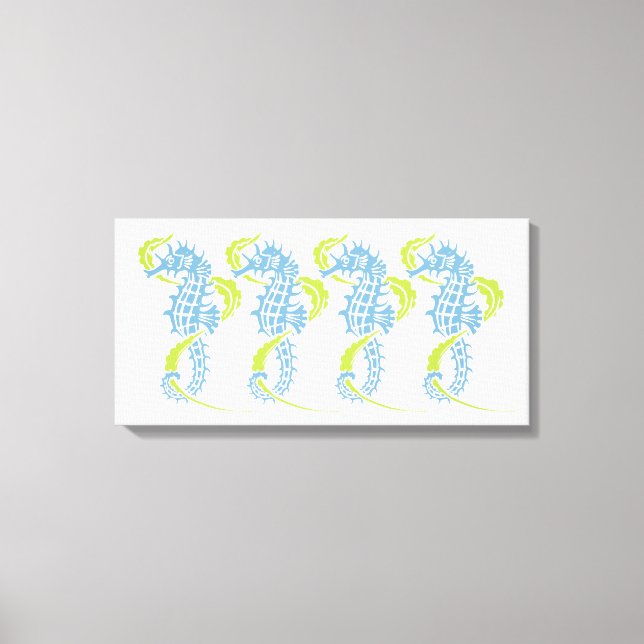Seahorses dusk blue, lime green and seaweed canvas print (Front)