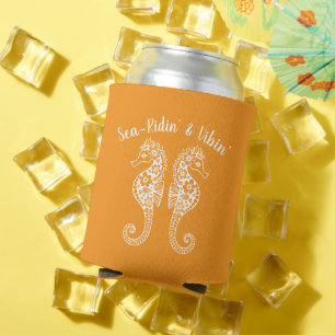 Seahorses-Fisherman Core-Hawaiian-Orange Can Cooler