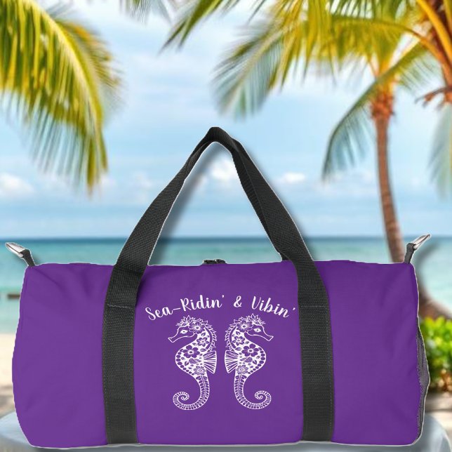 Seahorses-Fisherman Core-Hawaiian-Purple Duffle Bag (Sea Horse-Fisherman Core-Hawaiian-Tropical-Beach-Summer Trend-Duffel bag-Purple)