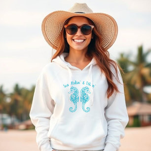 Seahorses-Fisherman Core-Hawaiian Tropical-Azure Hoodie