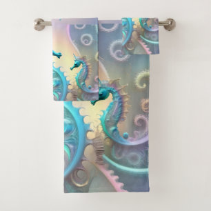 Seahorses Fractal Art, Bath Towel Set