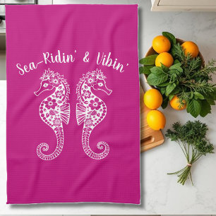 Seahorses-Hawaiian-Fisherman Core-Pink Kitchen Towel
