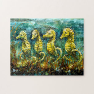 Seahorses in Expressive Ocean Oil Painting Jigsaw Puzzle