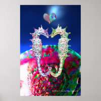 SEAHORSES IN LOVE , PINK BLUE MOTHER OF PEARL