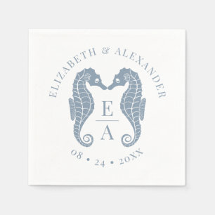Seahorses Monogram Beach Wedding Dusty Blue Napkin