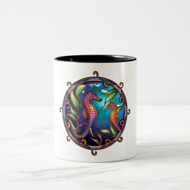 Seahorses Orange-Purple Two-Tone Coffee Mug (Center)
