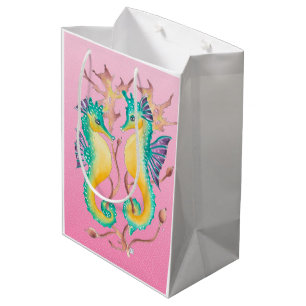 seahorses pink stained glass medium gift bag