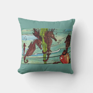 seahorses print outdoor pillow