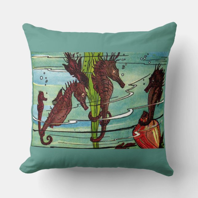seahorses print throw pillow (Front)