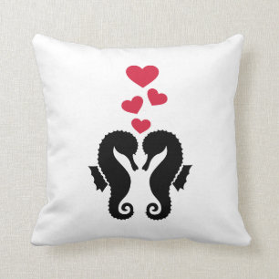 Seahorses red hearts love throw pillow