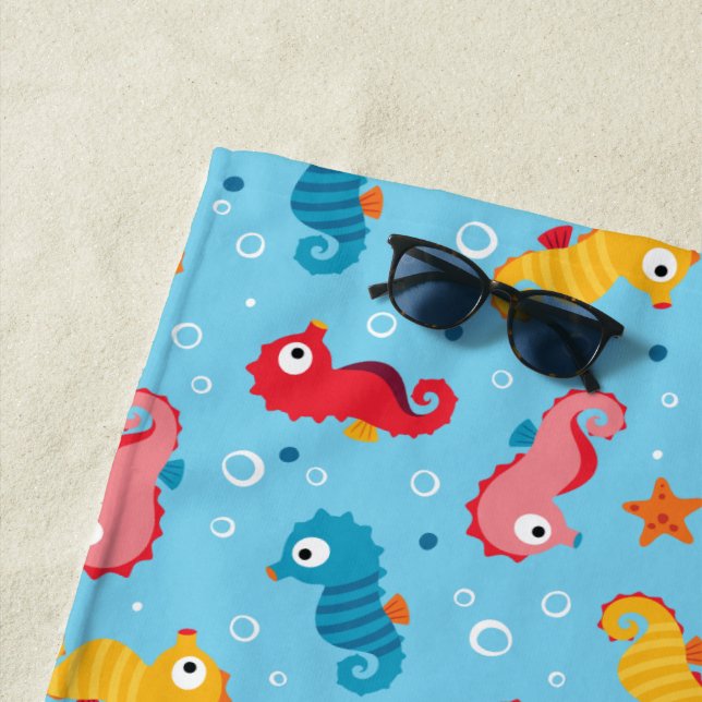 Seahorses Seamless Pattern Beach Towel (In Situ)