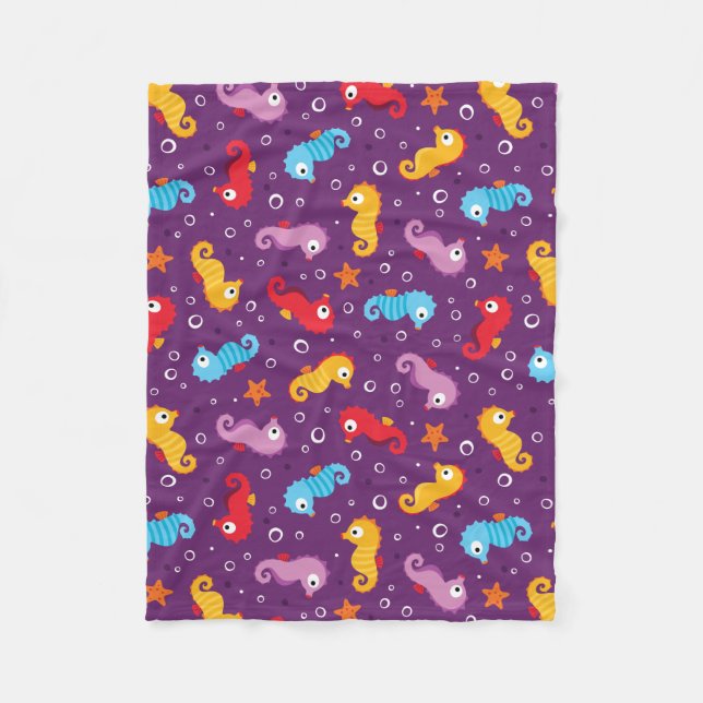 Seahorses Seamless Pattern Fleece Blanket (Front)
