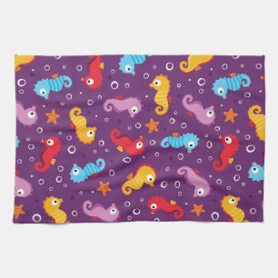 Seahorses Seamless Pattern Kitchen Towel
