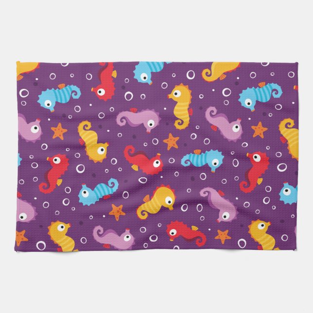 Seahorses Seamless Pattern Kitchen Towel (Horizontal)
