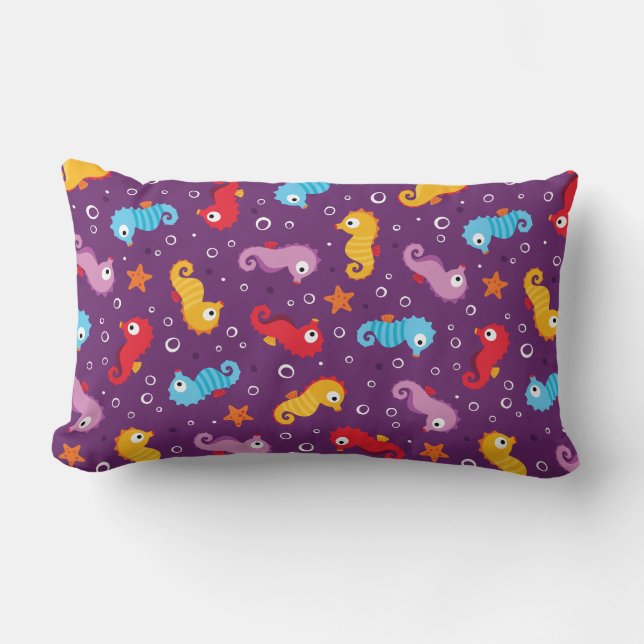 Seahorses Seamless Pattern Lumbar Pillow (Front)