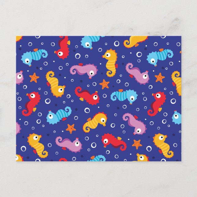 Seahorses Seamless Pattern Postcard (Front)