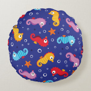 Seahorses Seamless Pattern Round Pillow