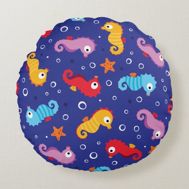 Seahorses Seamless Pattern Round Pillow (Front)