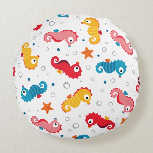 Seahorses Seamless Pattern Round Pillow (Front)