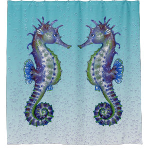 Seahorses Teal Bubbles