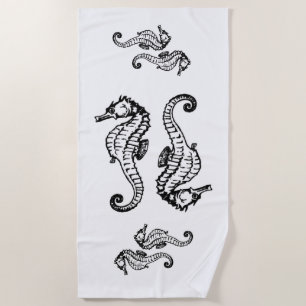Seahorses White Beach Towel