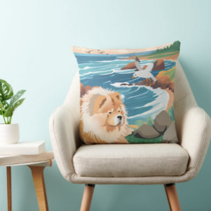 SEAKISSED chow dog ocean Throw Pillow