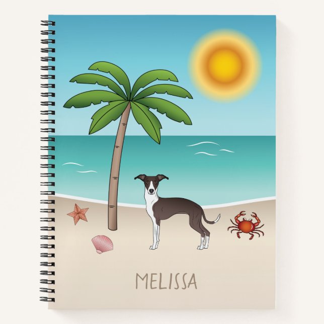 Seal And White Iggy Dog At Tropical Summer Beach Notebook (Front)