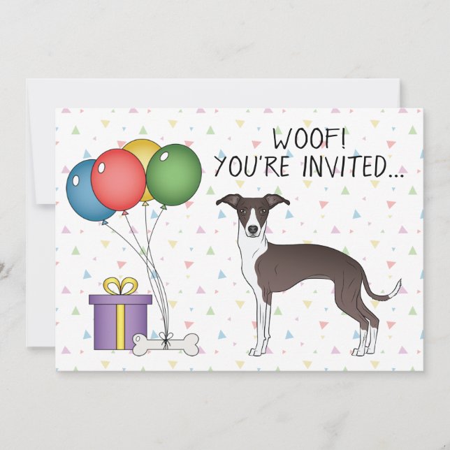 Seal And White Italian Greyhound Dog Birthday Invitation (Front)