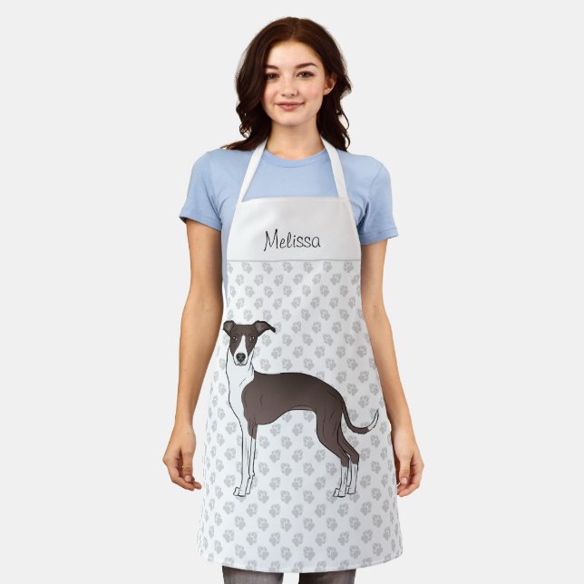 Seal And White Italian Greyhound With Custom Name Apron (Worn)