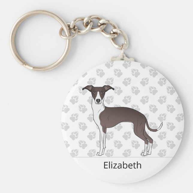 Seal And White Italian Greyhound With Custom Name Keychain (Front)