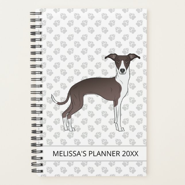 Seal And White Italian Greyhound With Custom Text Planner (Front)