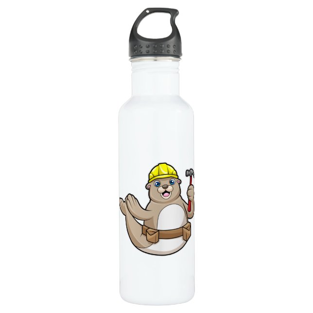 Seal as Carpenter with Hammer & Hat 710 Ml Water Bottle (Front)