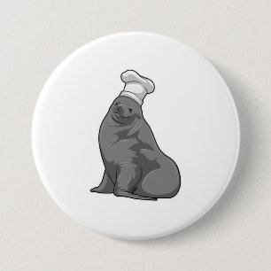 Seal as Cook with Chef hat 3 Inch Round Button