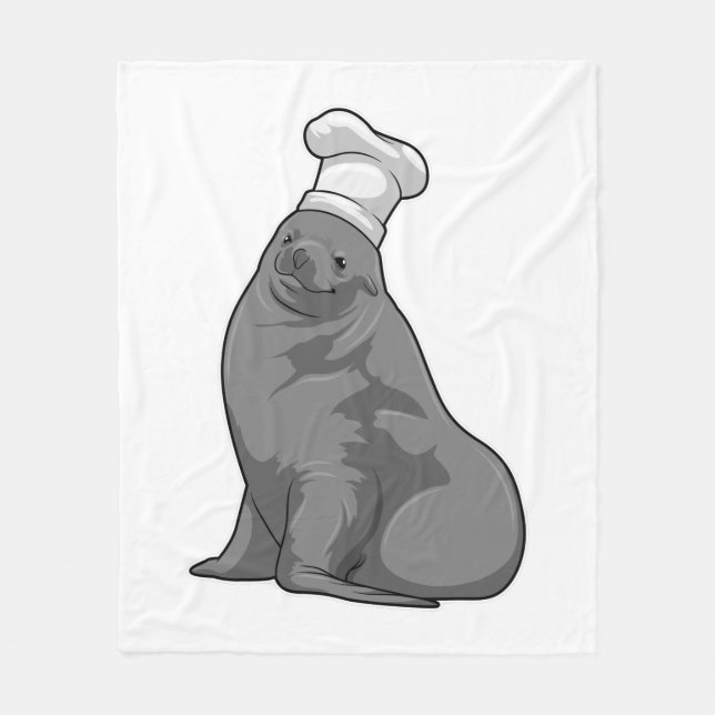 Seal as Cook with Chef hat Fleece Blanket (Front)