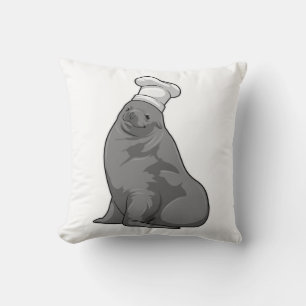 Seal as Cook with Chef hat Throw Pillow