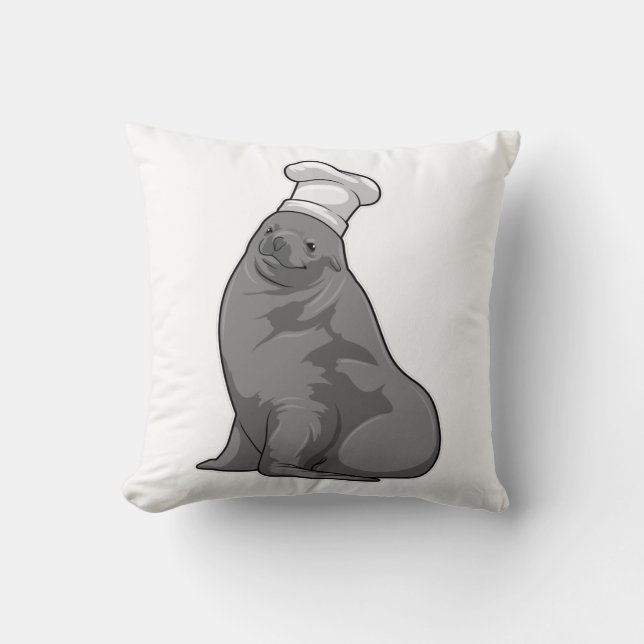 Seal as Cook with Chef hat Throw Pillow (Front)