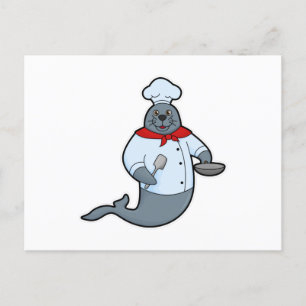 Seal as Cook with Pan & Spatula Postcard